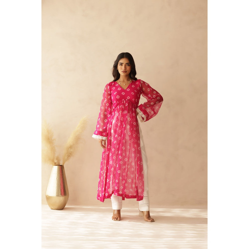 DEASHA INDIA Naavi Pink Bandhej Kurta with Pant (Set of 2)