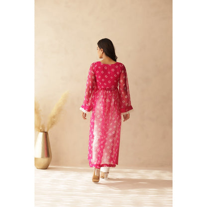 DEASHA INDIA Naavi Pink Bandhej Kurta with Pant (Set of 2)