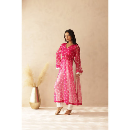 DEASHA INDIA Naavi Pink Bandhej Kurta with Pant (Set of 2)