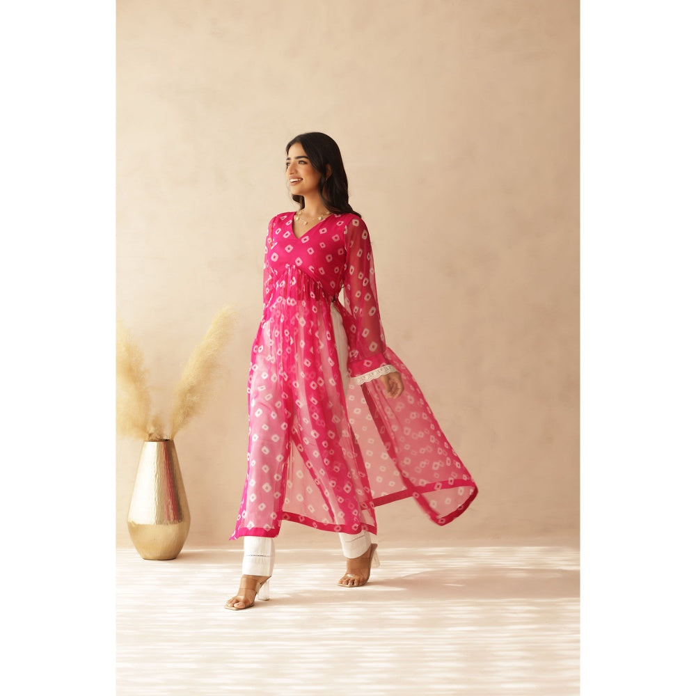 DEASHA INDIA Naavi Pink Bandhej Kurta with Pant (Set of 2)