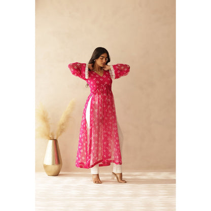 DEASHA INDIA Naavi Pink Bandhej Kurta with Pant (Set of 2)