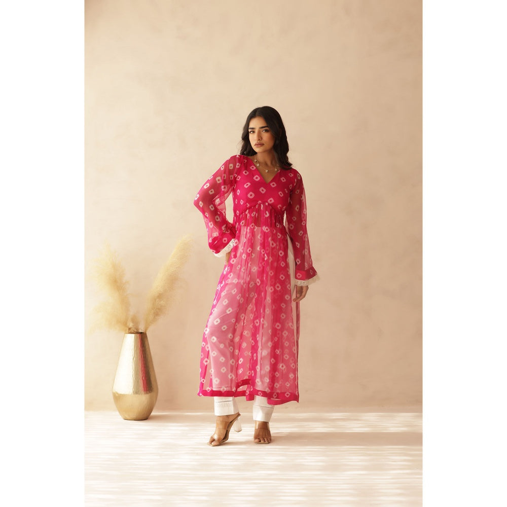 DEASHA INDIA Naavi Pink Bandhej Kurta with Pant (Set of 2)