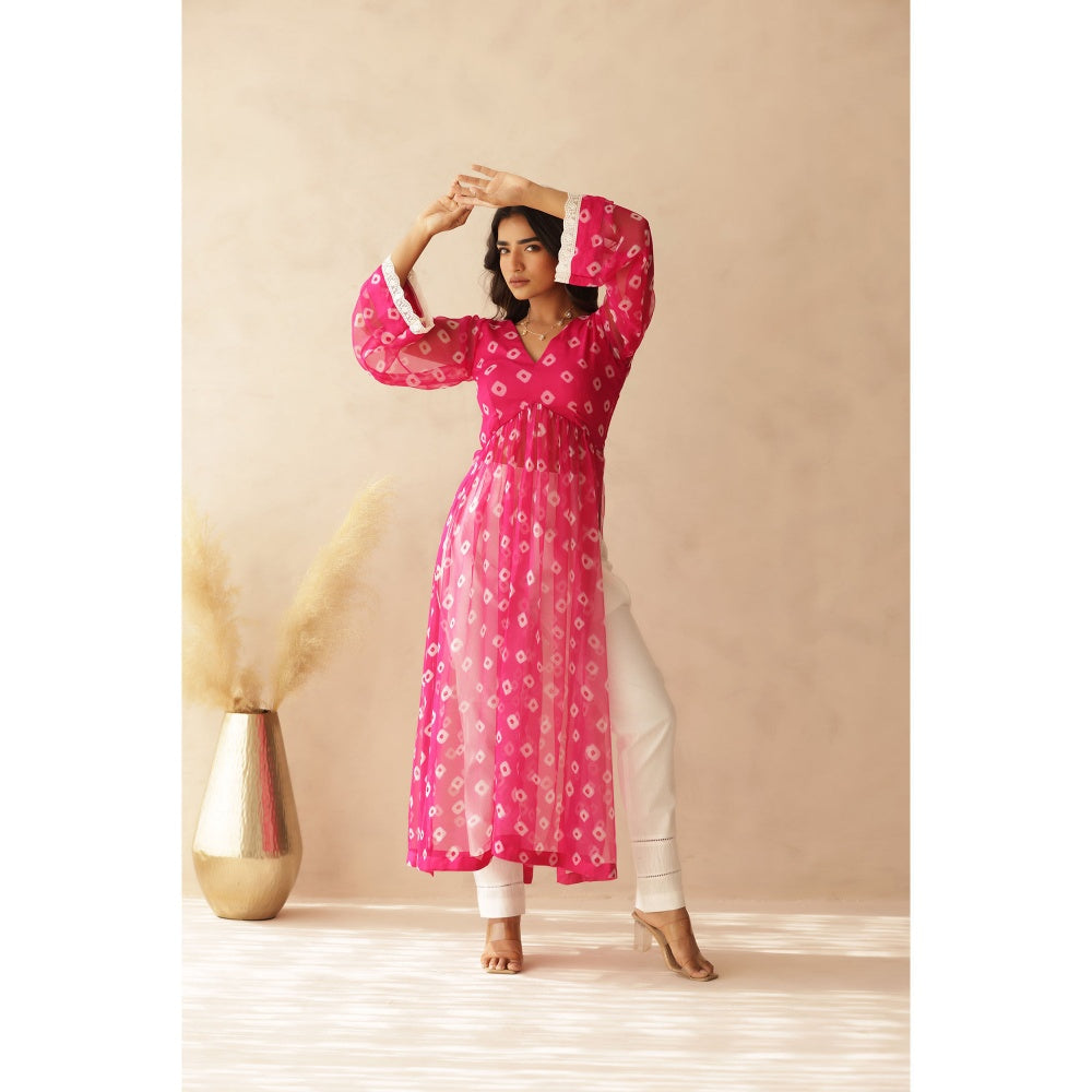 DEASHA INDIA Naavi Pink Bandhej Kurta with Pant (Set of 2)