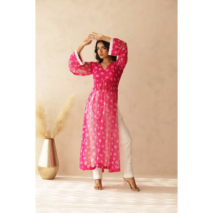 DEASHA INDIA Naavi Pink Bandhej Kurta with Pant (Set of 2)
