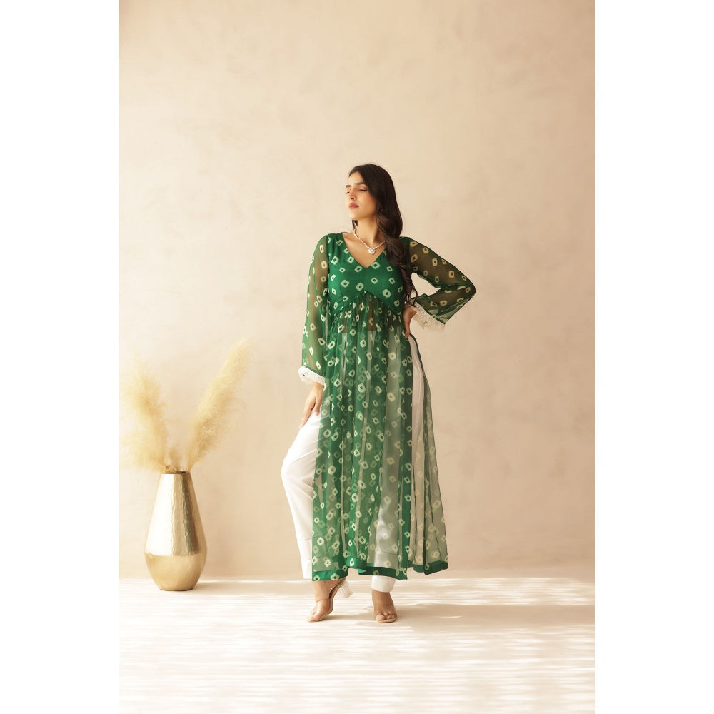 DEASHA INDIA Hania Green Bandhej Kurta with Pant (Set of 2)