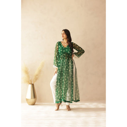 DEASHA INDIA Hania Green Bandhej Kurta with Pant (Set of 2)
