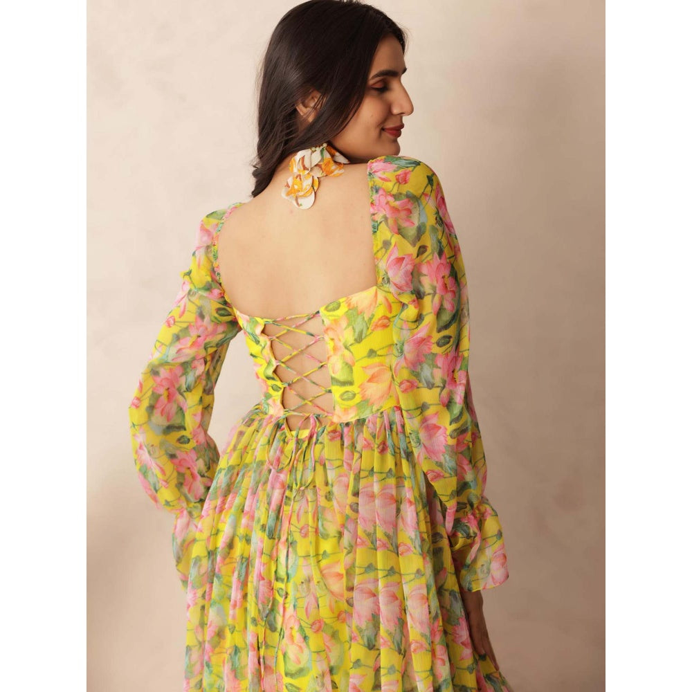 DEASHA INDIA Olivia Neon Floral Yellow Dress