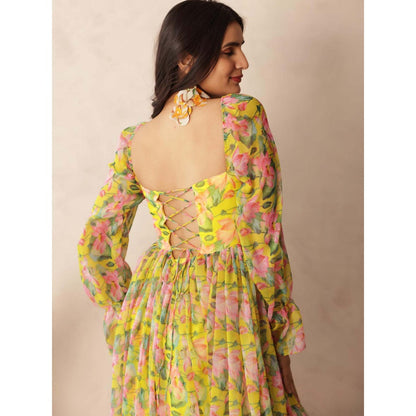 DEASHA INDIA Olivia Neon Floral Yellow Dress