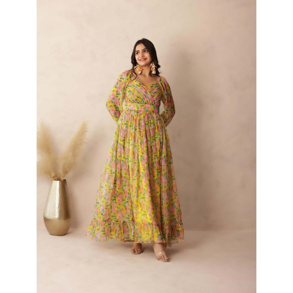 DEASHA INDIA Olivia Neon Floral Yellow Dress