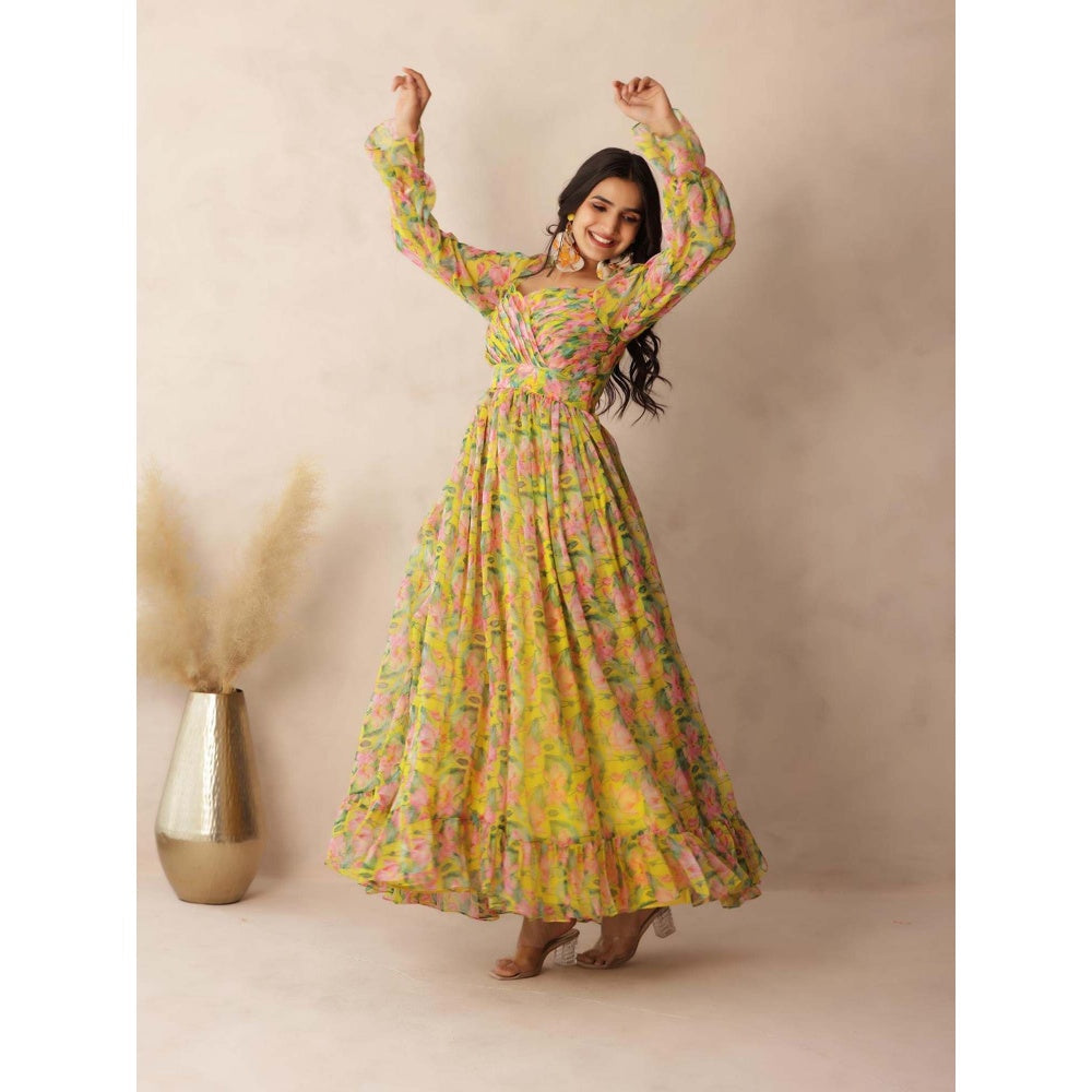 DEASHA INDIA Olivia Neon Floral Yellow Dress