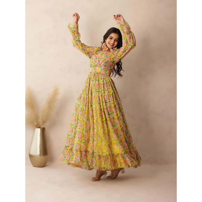 DEASHA INDIA Olivia Neon Floral Yellow Dress