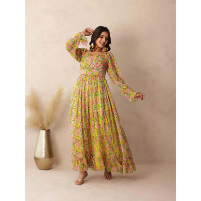 DEASHA INDIA Olivia Neon Floral Yellow Dress