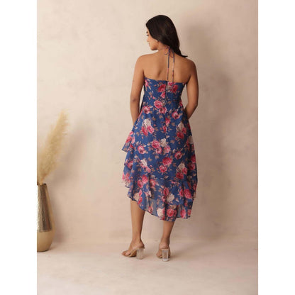 DEASHA INDIA Evelyn Blue Floral Midi Dress