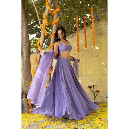 DEASHA INDIA Lavender Tara Detailed Lehenga with Blouse and Dupatta (Set of 3)