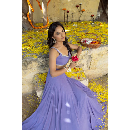 DEASHA INDIA Lavender Tara Detailed Lehenga with Blouse and Dupatta (Set of 3)