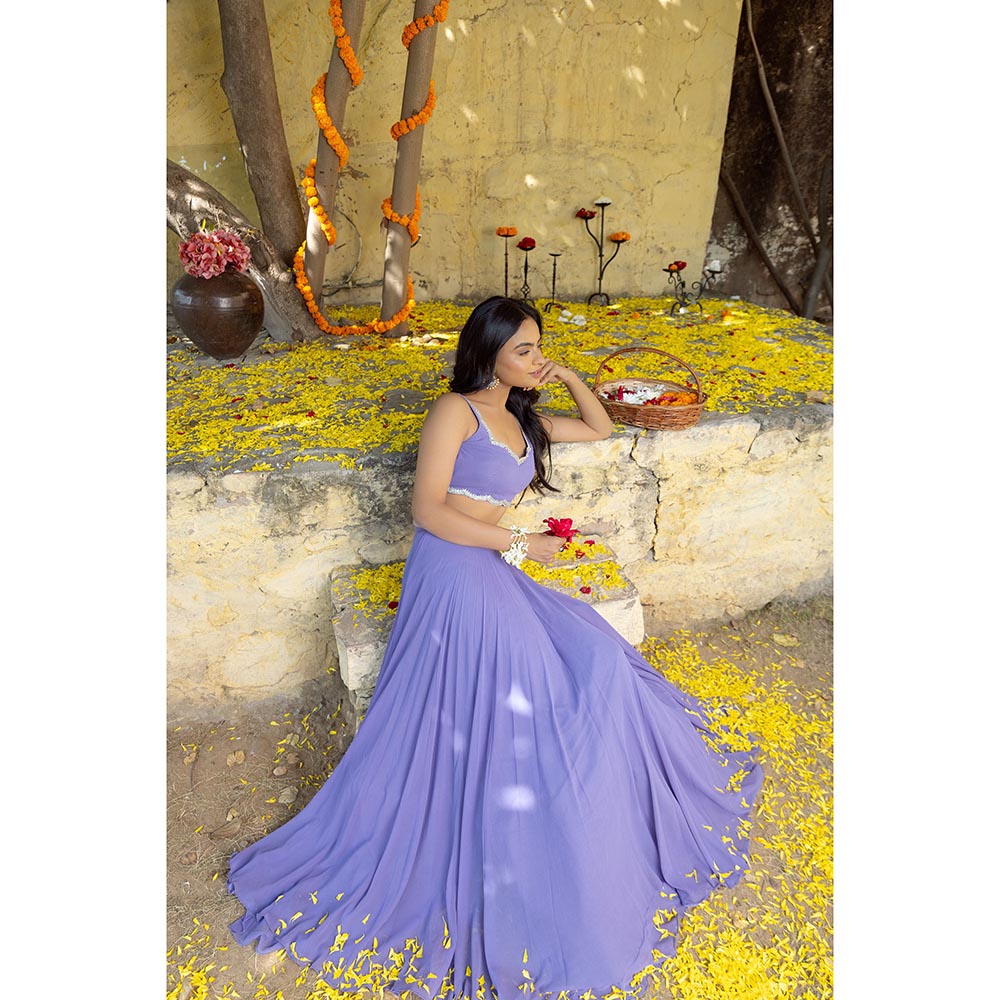 DEASHA INDIA Lavender Tara Detailed Lehenga with Blouse and Dupatta (Set of 3)