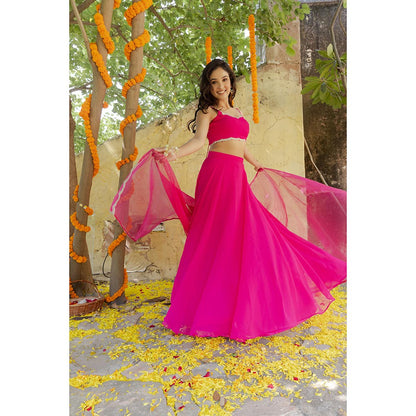 DEASHA INDIA Rani Pink Detailed Lehenga with Blouse and Dupatta (Set of 3)