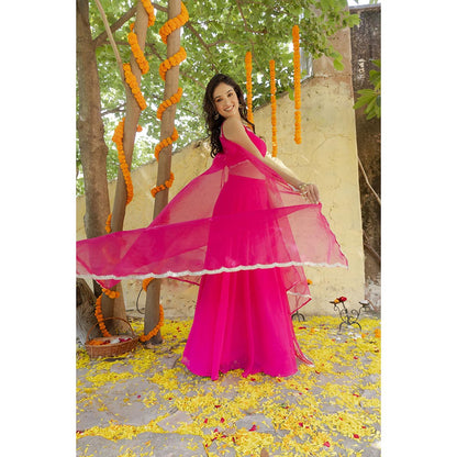 DEASHA INDIA Rani Pink Detailed Lehenga with Blouse and Dupatta (Set of 3)