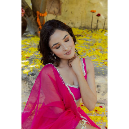 DEASHA INDIA Rani Pink Detailed Lehenga with Blouse and Dupatta (Set of 3)
