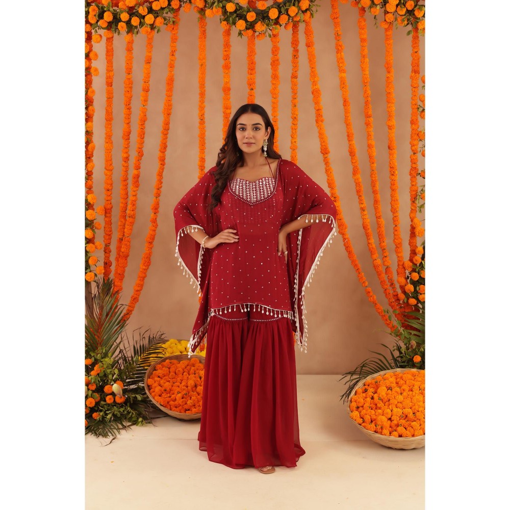 DEASHA INDIA Kimaya Red Kaftan with Blouse & Sharara