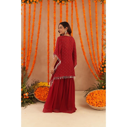 DEASHA INDIA Kimaya Red Kaftan with Blouse & Sharara