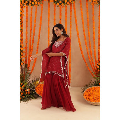 DEASHA INDIA Kimaya Red Kaftan with Blouse & Sharara