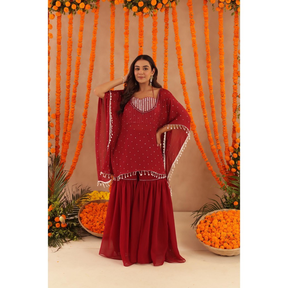DEASHA INDIA Kimaya Red Kaftan with Blouse & Sharara