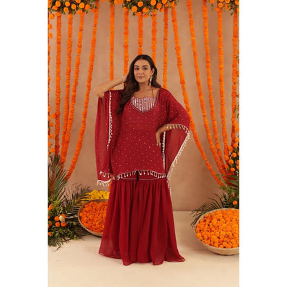 DEASHA INDIA Kimaya Red Kaftan with Blouse & Sharara