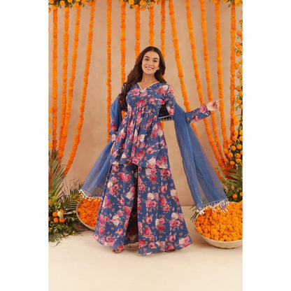 DEASHA INDIA Veera Blue Floral Print Kurti with Palazzo & Dupatta
