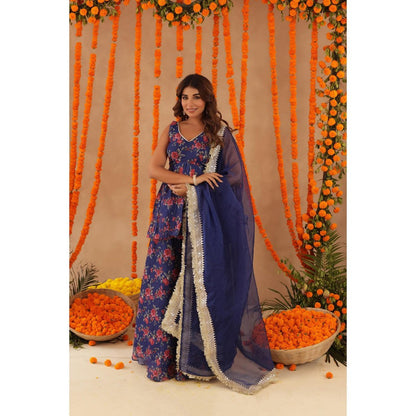DEASHA INDIA Zeisha Blue Floral Print Kurti with Palazzo & Dupatta