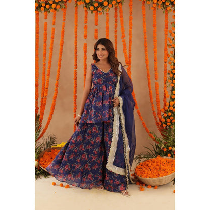 DEASHA INDIA Zeisha Blue Floral Print Kurti with Palazzo & Dupatta