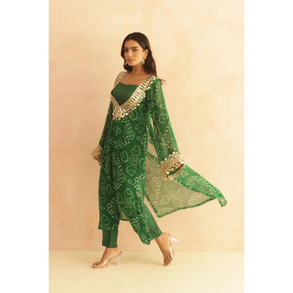 DEASHA INDIA Editha Green Bandhej Lace Work Bustier with Kurta & Pant