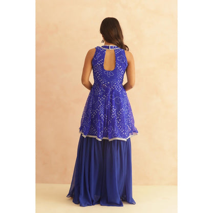 DEASHA INDIA Krisha Blue Bandhej Kurti with Sharara