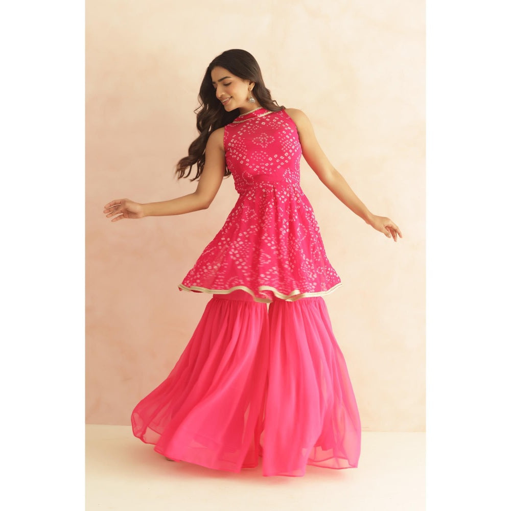 DEASHA INDIA Prisha Pink Bandhej Kurti with Sharara