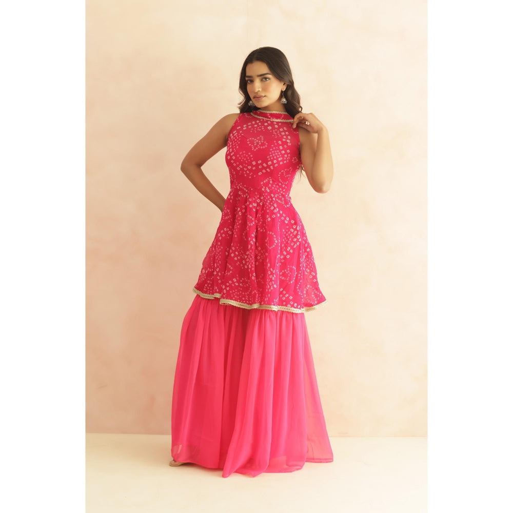 DEASHA INDIA Prisha Pink Bandhej Kurti with Sharara