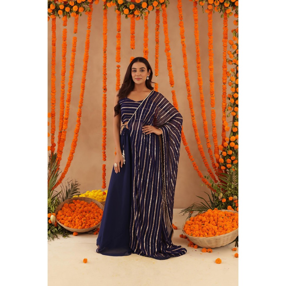 DEASHA INDIA Baani Navy Blue Lurex Blouse with Palazzo & Dupatta