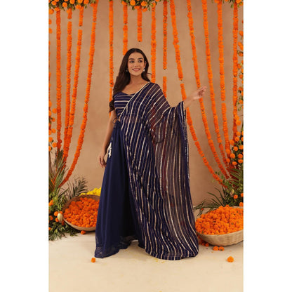 DEASHA INDIA Baani Navy Blue Lurex Blouse with Palazzo & Dupatta