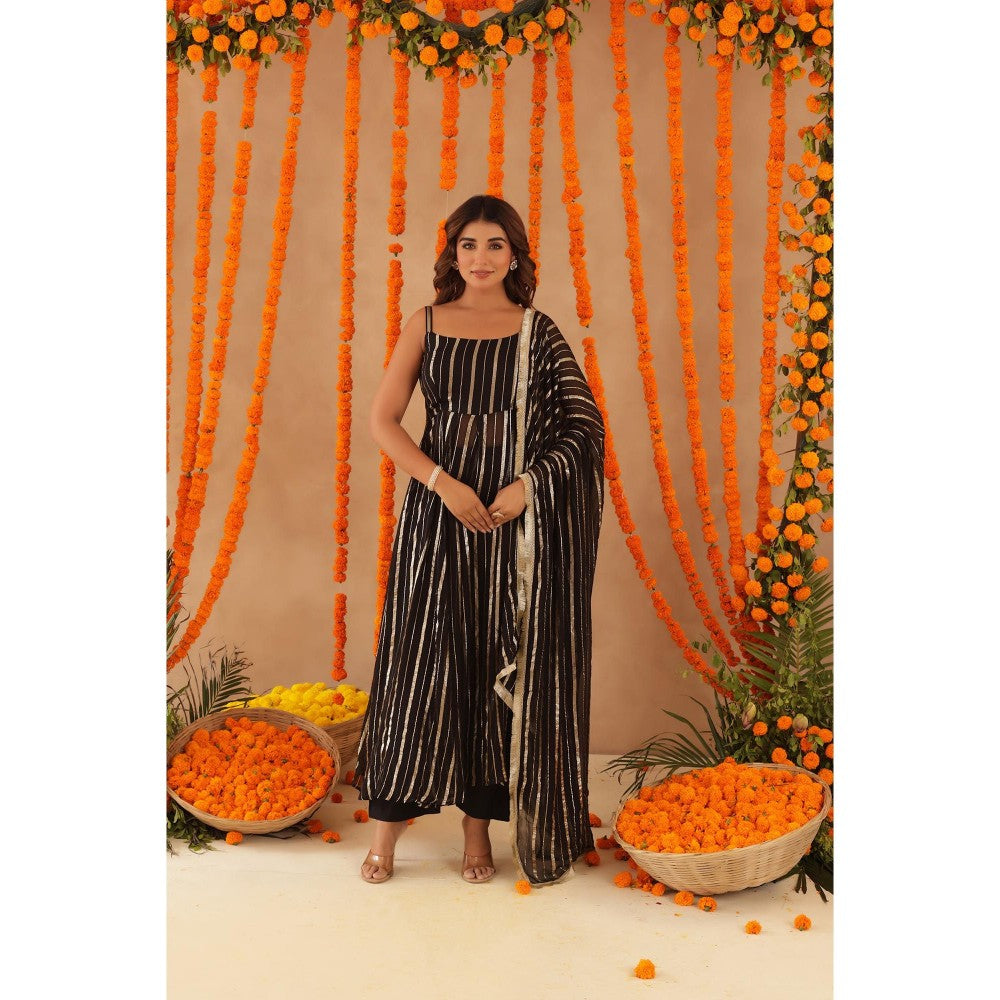 DEASHA INDIA Elara Black Lurex Anarkali with Pant & Dupatta