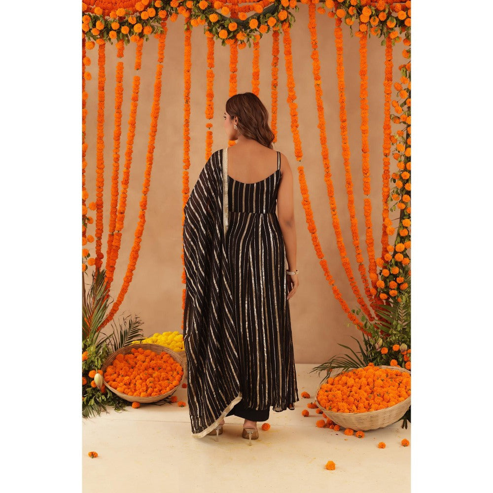 DEASHA INDIA Elara Black Lurex Anarkali with Pant & Dupatta