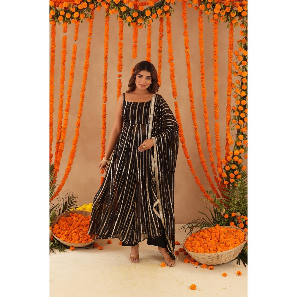 DEASHA INDIA Elara Black Lurex Anarkali with Pant & Dupatta