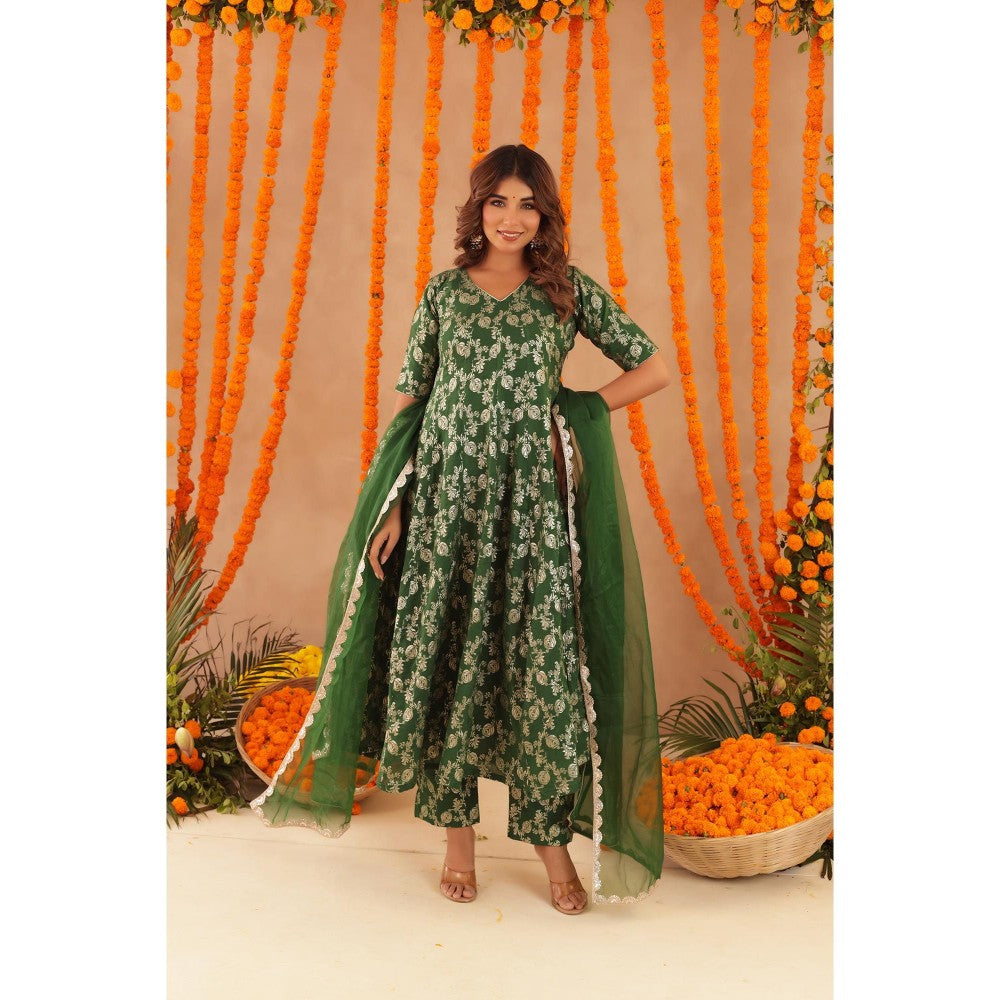 DEASHA INDIA Gul Green Brocade Anarkali with Pant & Dupatta