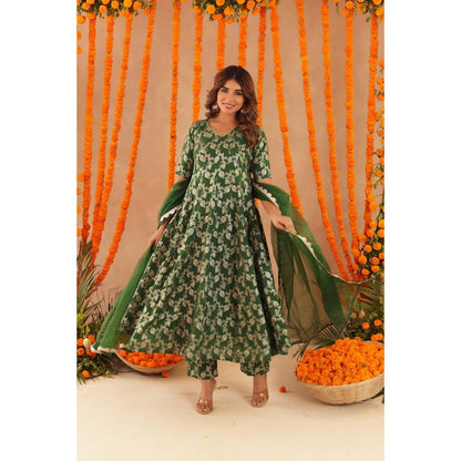 DEASHA INDIA Gul Green Brocade Anarkali with Pant & Dupatta