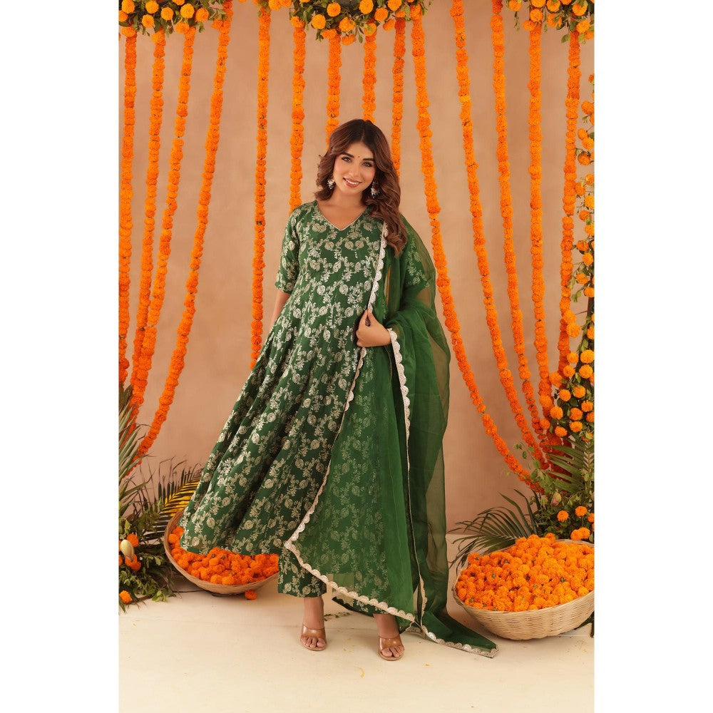 DEASHA INDIA Gul Green Brocade Anarkali with Pant & Dupatta