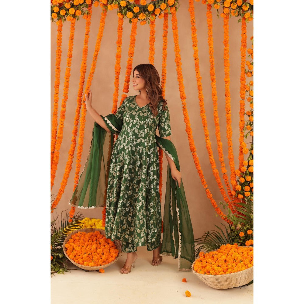 DEASHA INDIA Gul Green Brocade Anarkali with Pant & Dupatta