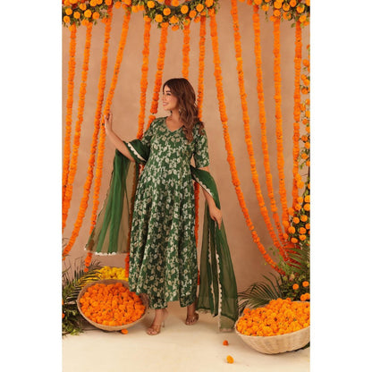 DEASHA INDIA Gul Green Brocade Anarkali with Pant & Dupatta