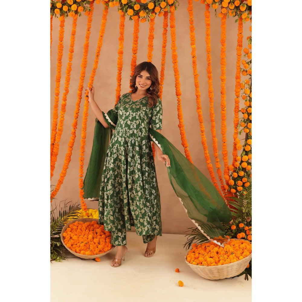 DEASHA INDIA Gul Green Brocade Anarkali with Pant & Dupatta