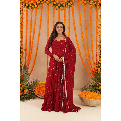 DEASHA INDIA Ishani Red Anarkali with Pant & Dupatta