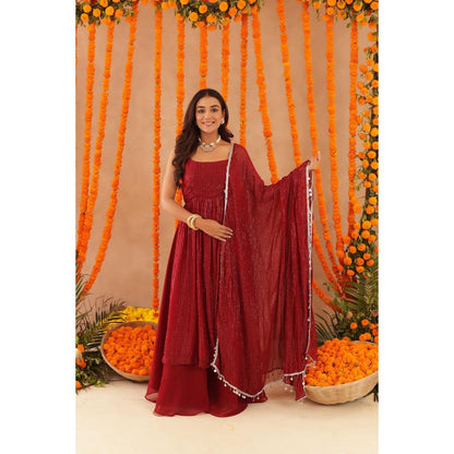 DEASHA INDIA Joshna Red Lurex Kurta with Palazzo & Dupatta