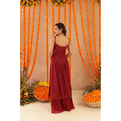 DEASHA INDIA Joshna Red Lurex Kurta with Palazzo & Dupatta
