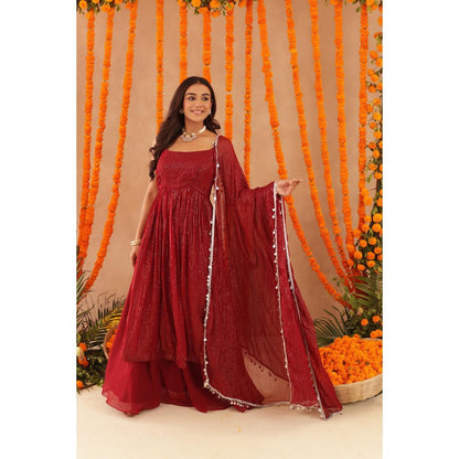 DEASHA INDIA Joshna Red Lurex Kurta with Palazzo & Dupatta